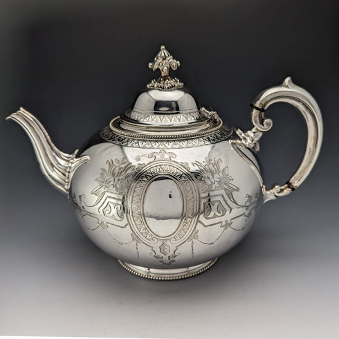 Circa 1875 British Antique Silver Plated Teapot Martin & Hall